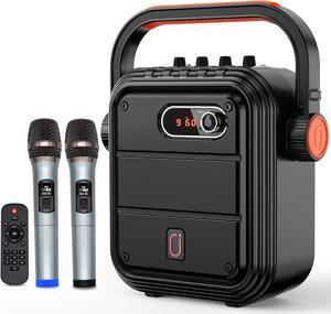 Karaoke Machine with 2 UHF Wireless Microphones,5200mAh Portable Microphone Speaker Set Bluetooth 5.0