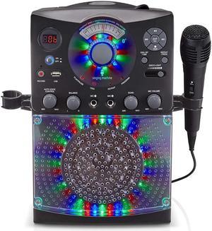 Bluetooth karaoke system with LED disco light, CD+G, USB and microphone, karaoke machine for children and adults.