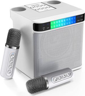 Karaoke machine for adults/children, with 2 wireless microphones, portable Bluetooth Karapa speaker system, LED lamp, TF/USB/AUX support, singing machine for parties.