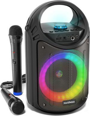 Bluetooth Karaoke Machine for Adults and Kids with 1 Wireless Karaoke Microphone and 1 Wired Mic - PA Portable Speaker System with LED Party Lights