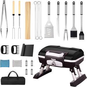 Portable propane grill and barbecue tool set