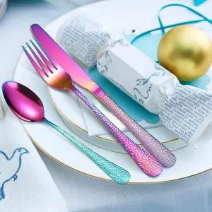 Wenger      Hammer silver set rainbow stainless steel tableware 20 pieces tableware 4 people including knife and fork durable and easy to clean.