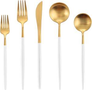 Wenger     Matte White Gold Silverware Set,  20-Piece Stainless Steel Flatware Cutlery Set Service for 4, Satin Finish Kitchen Utensil Set, Dishwasher Safe