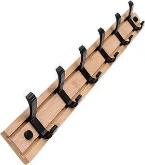 Wenger 6 movable hooks Heavy clothing hat rack made of bamboo (19.6in inches)