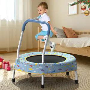 Mersco 28" Mini Toddler Trampoline Kids Indoor Trampoline with Handle Small Recreational Trampoline for Kids Ages 1+ Baby Toys Gifts for Boys Girls Christmas Birthday, Blue Forest