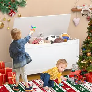 Mersco Wooden Kids Toy Box Storage Organizer with Lids,Large Toy Chest for Kids Baby Toddler-Toy Storage Bins Outdoor & Indoor Nursery Organizer,Wood Chest for Bedroom Living Room,White