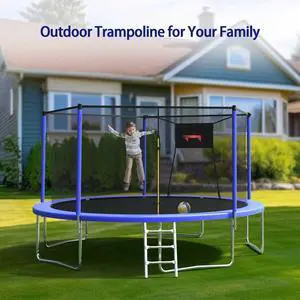 Mersco 14FT Tranpoline with Safety Enclosure Net,Tranpolines with Soft Basketball,Outdoor Tranpoline and Tranpolines for Kids and Adults for Backyard Park-ASTM Approved
