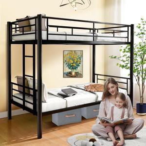 Mersco Twin Over Twin Bunk Beds for Adults Convertible Metal Bunk Bed Heavy Duty Bunkbeds Frame for Teens Dorm Small Spaces Bedroom Guest Room, with Ladder & Guardrail, Bottom Space, Black