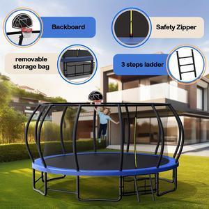Mersco 15FT Kid Trampoline Outdoor With Basketbal & Hoop, Airpump, Pumpkin Rebounder Trampoline For Kids And Adults With Safety Enclosure Net & Ladder,Ideal Kids Gifts For New Year And Birthday