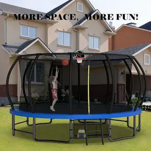 Mersco 16FT Kid Trampoline Outdoor With Basketbal & Hoop, Airpump, Pumpkin Rebounder Trampoline For Kids And Adults With Safety Enclosure Net & Ladder,Ideal Kids Gifts For New Year And Birthday