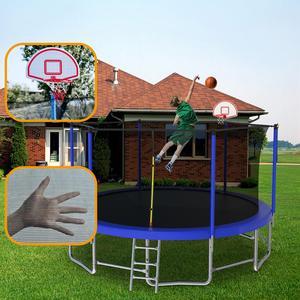 Mersco 15FT Kid Trampoline Outdoor With Basketbal & Hoop, Airpump, Straight Pole Rebounder Trampoline For Kids And Adults With Safety Enclosure Net & Ladder, New Year And Birthday Gift Green Blue