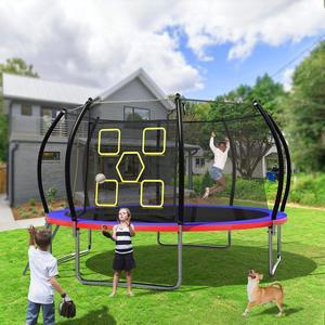 Mersco 14FT Kid Trampoline Outdoor With Verstile Football and Baseball Net,Rebounder Trampoline For Kids And Adults With Safety Enclosure Net & Ladder, New Year And Birthday Gift Blue Red Red