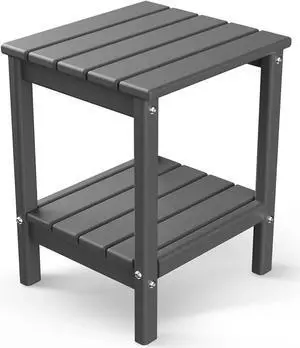 Adirondack Side Tables Set of 2, HDPE Weather Resistant Outdoor Table, 2-Shelf Plastic End Table for Poolside Indoor Outside Front Porch Living Room Patio Backyard, 14 x13 inch, Grey