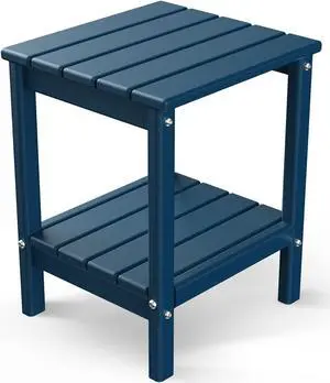 JiffyPoint Adirondack Outdoor Side Table, 14 x 13 HDPE Plastic All Weather End Tables with Storage Shelf for Poolside Indoor Outside Front Porch Living Room Patio Backyard Campfire, Blue