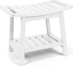 JiffyPoint 21.8W Shower Bench Seat Waterproof, HDPE Shower Stool-for Inside Shower Bathroom Benches w/Storage Shelf & Handles, Indoor Outdoor Use White