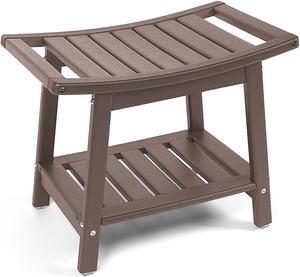 JiffyPoint 21.8W Shower Bench Seat Waterproof, HDPE Shower Stool-for Inside Shower Bathroom Benches w/Storage Shelf & Handles, Indoor Outdoor Use Dark Brown