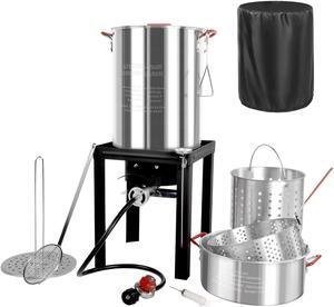 30QT Turkey Fryer & 10QT Fish Fryer Kit, Waterproof Cover & 12-inch Skimmer, 55,000BTU Propane Burner Stove, Aluminum Turkey Fryer Pot, Outdoor Deep Fryer, Crawfish Boiler with Basket