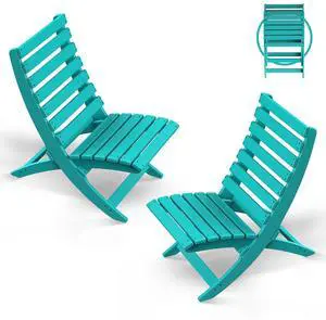 JiffyPoint Outdoor Folding Adirondack Chairs Aqua 2 Pack