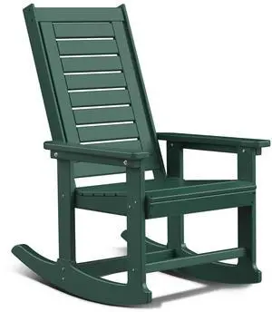 Outdoor Rocking Chair Wood Grain, HDPE All-Weather Porch Rocker, Oversized Plastic Rockers w/Wood Texture & High Back for Outside Indoor Living Room Backyard Balcony Garden Patio Green
