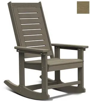 Outdoor Rocking Chair Wood Grain, HDPE All-Weather Porch Rocker, Oversized Plastic Rockers w/Wood Texture & High Back for Outside Indoor Living Room Backyard Balcony Garden Patio Brownwood