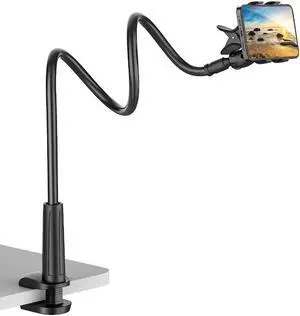 Gooseneck Cell Phone Holder, Universal 360 Flexible Phone Stand Lazy Bracket Mount Long Arms Clamp for Phone 13 Pro Xs Max XR X 8 7 6 6s Plus and Other 3.5~6.7'' Device (Black)