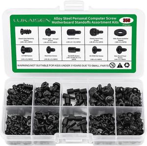 350PCS Computer Screws Assortment Kit, 6-32 Male to M3 Female Black Carbon Steel Motherboard Standoffs Screws for 2.5''SSD Hard Drive Fan Power Graphics Motherboard Chassis CD-ROM Computer ATX Case