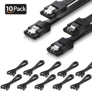 CORN SATA Cable III 10 Pack 6Gbps Straight HDD SDD Data Cable with Locking Latch 16 Inch(40cm) for SATA HDD, SSD, CD Driver, CD Writer