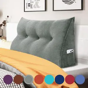 Rucener Large Bed Rest Wedge Pillow Headboard Reading Back Support Body Positioning Daybed Cushion for Neck Shoulder Leg Pain Acid Reflux Inclined Elevation Tufted Buttons Removable & Washable Cover