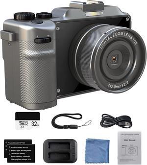 Digital Camera,4K Cameras for Photography,18X Digital Zoom,2 Batteries,32G TF Card,AutoFocus,Anti-Shake,Dual Camera,48MP Vlogging Camera for YouTube,Live Stream,Beginners Gray