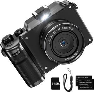KOMERY 4K Digital Camera for Photography,48MP Vlogging Camera for YouTube,Multi-Filters Point and Shoot Camera,WiFi Travel Camera with Auto Focus,18X Zoom,64G TF Cards,2 Batteries for Beginners-Black