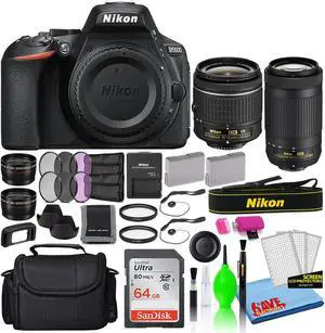 Nikon D5600 Digital Camera with Dual Lenses (1580) + 64GB SD Card + Bag (Intl)