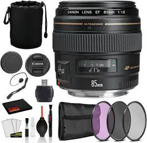 Canon EF 85mm f/1.8 USM Lens (2519A003) Lens with Bundle  includes 3pc Filter Kit (UV, CPL, FLD) + Lens Pouch + More