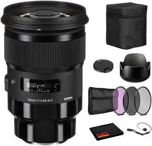 Sigma 50mm f/1.4 DG HSM Art Lens for Sony E with Bundle: 3pc Filter Kit + More