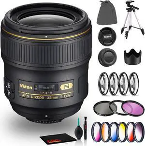 Nikon AF-S NIKKOR 35mm f/1.4G Lens Includes Filter Kits and Tripod (Intl Model) Bundle