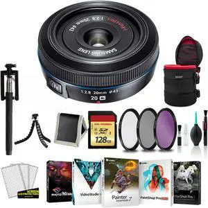 SAMSUNG 20MM F.8 PANCAKE LENS F/ NX Black - Kit with 128GB Memory Card