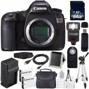 Canon EOS 5DS DSLR Camera (International Model ) 0581C002 + LP-E6 Battery + External Rapid Charger + 64GB SDXC Class 10 Memory Card Bundle