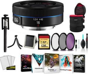 Samsung 16mm F/2.4 Wide Lens for Samsung NX Camera - Kit with 128GB Memory Card
