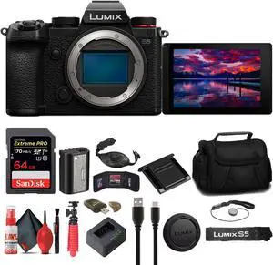 Panasonic Lumix S5 Mirrorless Camera + 64GB Memory Card + Bag Basic Bundle Panasonic Lumix S5 Mirrorless Camera + 64GB Memory Card + Bag Basic Bundle