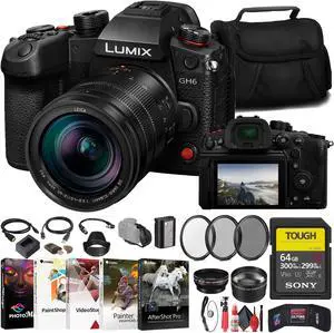 Panasonic Lumix GH6 Mirrorless Camera W/ 12-60mm f/2.8-4 Lens + 64GB Card + More