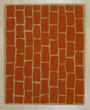 Handwoven Wool Orange Contemporary Modern Modern Flat Weave Rug, Made in India