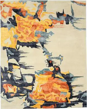 Stylish Hand-Tufted Wool & Viscose Ivory Contemporary Abstract Bamboo Picaso Indoor Rectangular Area Rugs