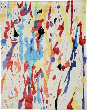 Hand-Tufted Viscose Ivory Contemporary Abstract Bamboo Picaso Rug, Made in India