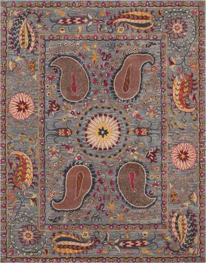 Hand-Tufted Wool Blue Transitional Floral Paisley Rug, Made in India