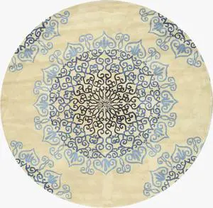 Hand-Tufted Wool Blue Transitional Oriental Modern Naiin Rug, Made in India