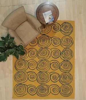 Handwoven Wool Yellow Contemporary Modern Modern Flat Weave Rug, Made in India