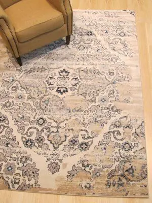 EORC FL36IV5X7 Machine-made Polypropylene Distressed Bohemian Isabella Medallion Rug, 5' 3 x 7' 3, Ivory