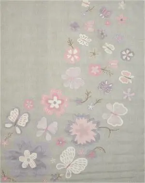EORC T138GY3X5 Hand-tufted Wool Kid's Butterfly Rug, 3' x 5', Gray