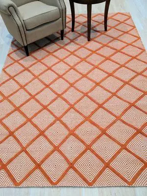 Handmade Wool Orange Transitional Trellis Xavier Rug, Made in India