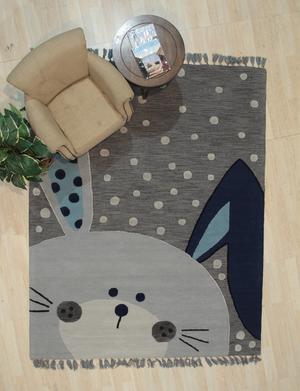 Hand-Tufted Wool Gray Transitional Animal Children Tufted Rug, Made in India