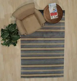 Handmade Wool Multi-Colored Transitional Stripe Lori Toni Rug, Made in India